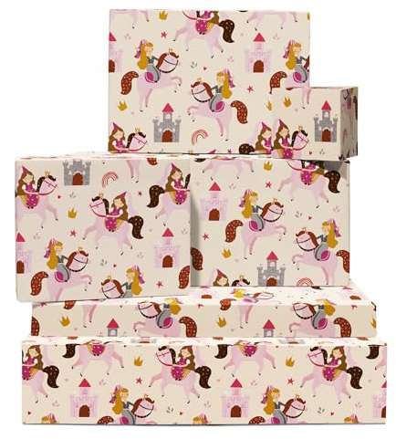 Geschenkpapier zum Geburtstag für Mädchen – Einhorn, Schloss, Regenbogen, Pferde, Pony – 6 Bögen für Weihnachten, Geburtstag, Babyparty – Für Geburtstagsmädchen – Mit Etiketten