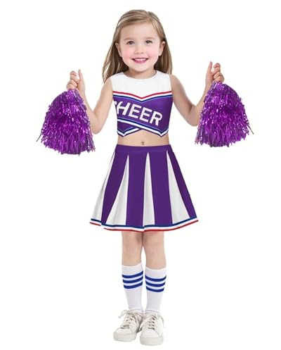 JiAmy Girls' Cheerleading Costumes, Kids Halloween Fancy Dress Up, School Musical Cheer Outfit Cheerleader Outfit 7-8 Years