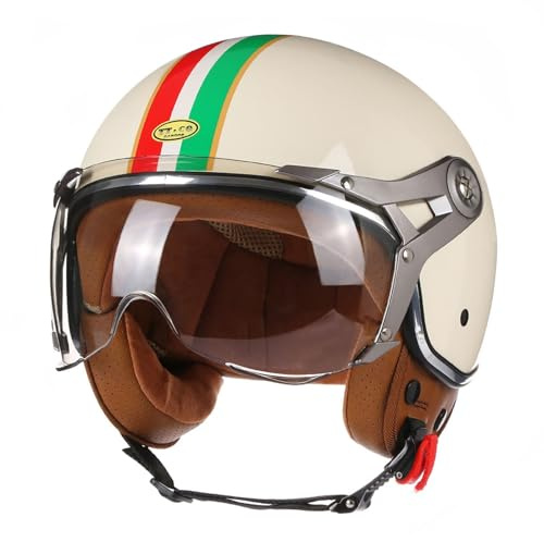 VVPEC Mezzo Casco Moto Vintage Tedesco Caschi A Faccia Aperta retrò Omologato ECEDOT Donna Uomo Adulto Casco A Scodella con Visiera Parasole Estivo Jet Casco da Motociclista(3,L=59~60cm)