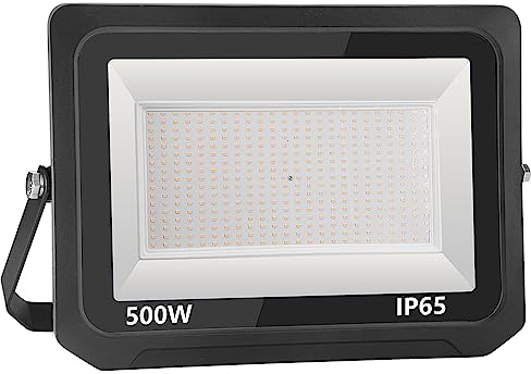 Zelvia 500W LED Strahler Außen 50000LM Superhell LED Strahler 3000K Warmweiß Scheinwerfer Außen IP65 Wasserfest Fluter Außenstrahler für Sportplatz Garage Garten Hotel