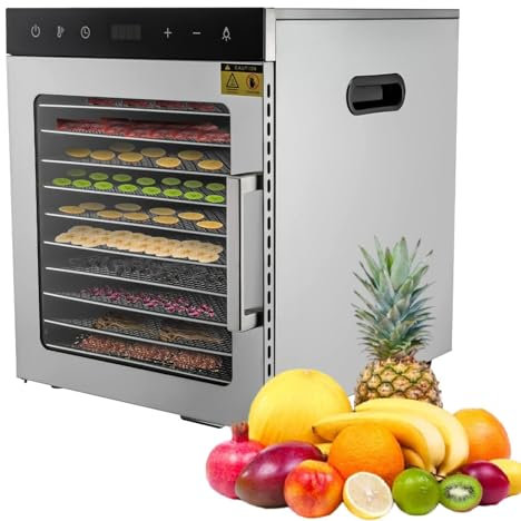 Essiccatore Elettrico per Alimenti Commerciale, essiccatore per Alimenti in Acciaio Inossidabile con 8/10 vassoi, essiccatore con termostato Regolabile da 30 a 90 °C e Timer Digitale 24 Ore