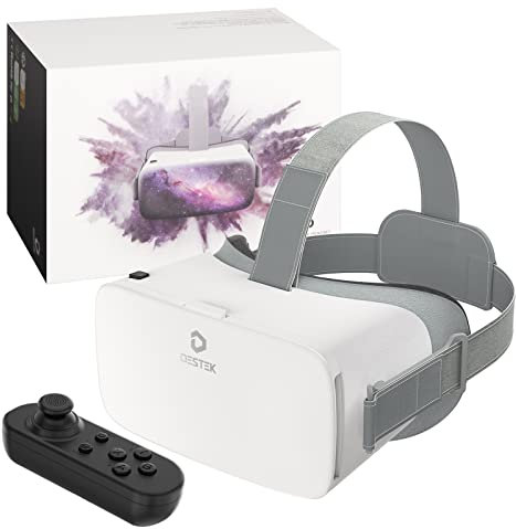 DESTEK V5 VR Headset for Phone, 110°FOV HD Anti-Blue Lenses Eye Protection for Kids Present Virtual Reality Headset with Bluetooth Controller, VR Glasses for iPhone Samsung Android (White)