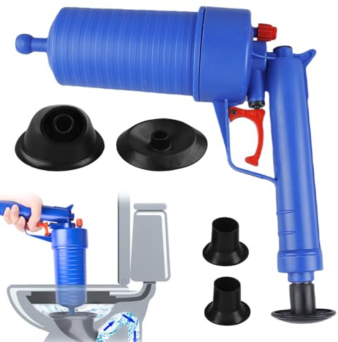 BAIFULAI Toiletten Pömpel, Pressluft Rohrreiniger mit 4 Aufsätze Überdruckventil WC Verstopfung Toilet Plunger Abflusspumpe für Toilette Waschbecken Bodenablauf Bad Küche