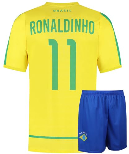 Brasilien Fußball Trikot Set Heim Ronaldinho - WM 2002 - Kinder und Erwachsene - Jungen - Herren - Sportsachen - Geschenke - Sport t Shirt - Sportbekleidung