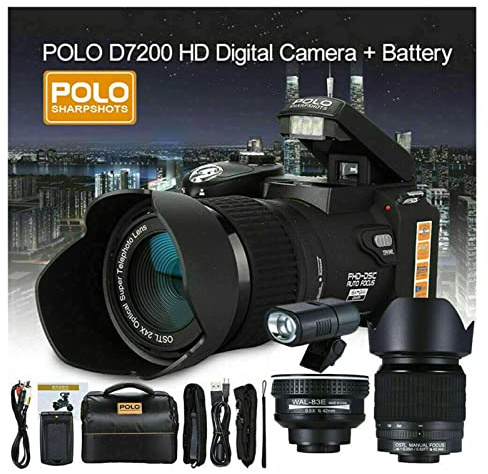 Grabadora de cámara Digital Video Camera 4K Camcorder D7200 Auto Focus Full HD Cámara de cámara Digital Cámara Profesional 3 Lentes Flash Externo conmutable(Add 32G Memory)