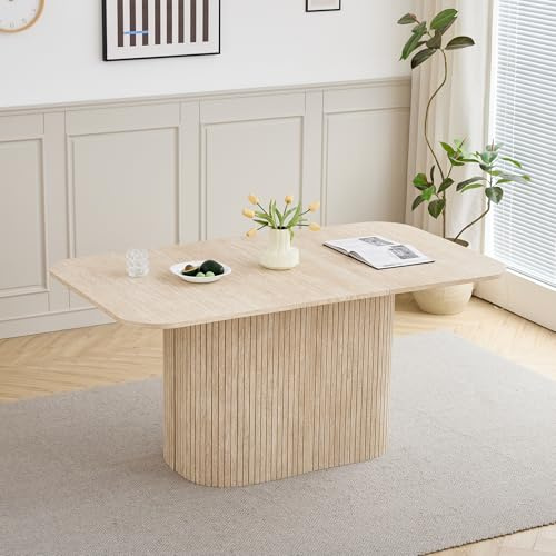 DEYARNA HOME Modernt matbord för 4–6 personer, rektangulärt köksbord 160 cm (stenåd) med piedestal för vardagsrum, kök, lägenhet, gul