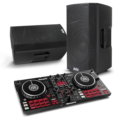 Numark Mixtrack Pro FX DJ Controller and ALTO TX415 Powered PA Speakers Pair for Live Music, DJ sets, Events, Music production