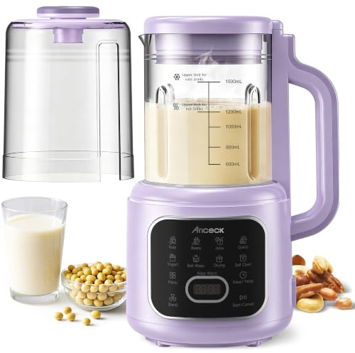 Ariceck N4 Professional Vegan Milk Maker med självrengörande funktion: Perfekt för mandelmjölk, sojamjölk och smoothies. Högpresterande 800 W motor inklusive receptbok