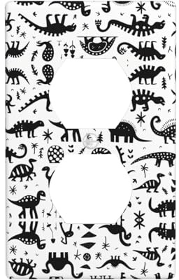 Phayah Placa de pared dúplex con patrón de dibujo de dinosaurio, tamaño estándar, policarbonato termoplástico, cubiertas de enchufe dobles