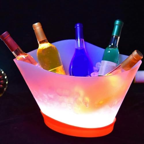 ERICAT Seau À Glace LED, Hexagone À Lèvres LED avec 7 Couleurs Changeant, 12L De Grande Capacité Et Non Fuite Ou Rouille, Luminosité De Réglage Et Et Durable, pour Le Jardin, La Fête Et La Piscine