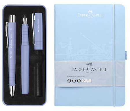 Faber-Castell 205284 - Set da scrittura Poly con penna a sfera XB, penna stilografica B e taccuino - DIN A5, 194 pagine, 100 g/m²