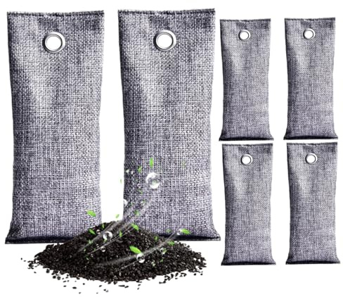 Assorbi-odore di carbone attivo, 6 pezzi assorbi-odore di carbone attivo, sacchetto di cotone 7x3 bambù attivato con foro per appendere calzature pulite, levascarpe, assorbitori di umidità