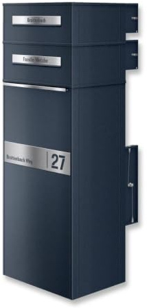 Metzler Paketbox mit 2 Briefkästen entnahme hinten, 2er Paketbriefkasten rückseitig draussen, Standbriefkasten personalisiert, Paketkasten, Postbox in RAL7016 Anthrazitgrau mit Namensgravur, ZIVO2
