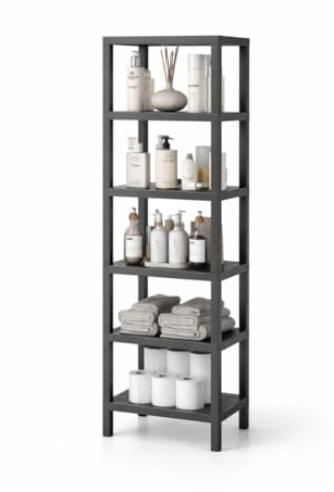 sugodesign OMBEG 6-stufiges Regal, Flexibles Standregal oder Beistellregal, Kunststoff, 10 kg Tragkraft pro Ebene, Werkzeuglose Montage, für Bad, Küche, Büro (grau)