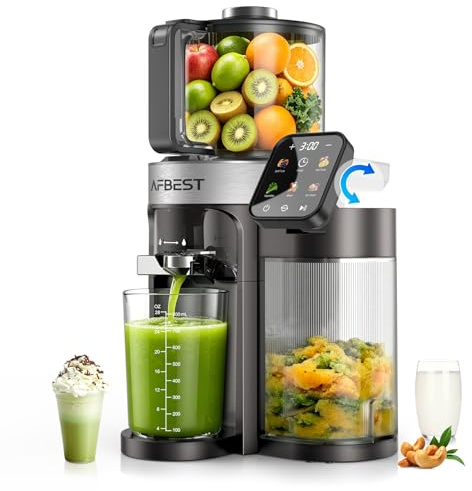 Slow Juicer 2026, estrattore di succo con foro di riempimento largo 155 mm e imbuto da 2,5 l, 3 in 1 Smart Touch Juicer Machine per frutta/verdura intere, sorbetto e latte di noci (grigio-B)
