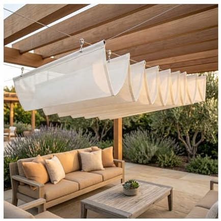 Cubierta Retráctil de Ola,Toldo de Ola Retráctil en Forma U，Toldo Corredera con Guía y Cuerda，Anti-UV, Poliéster Resistente，para Terraza Balcon Exteriores Jardín(W1.2*L3m/W3.93*L9.84ft)