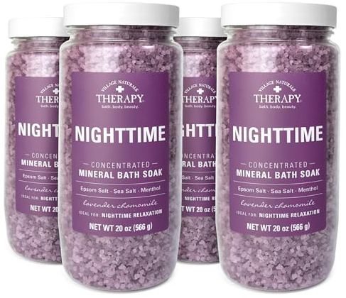 Village Naturals Therapy Nighttime Concentrated Mineral Bath Soak, 20 oz, Pack of 4