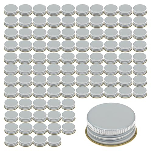 gouveo 100er Set Schraubverschluss PP28 aus Aluminium PilferProof Flaschenverschluss silberfarben Ersatzdeckel für Glasflaschen mit PP28 Schraubgewinde (PP28S)