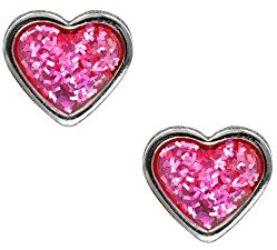 Herzförmige Studex-Sensitive-Ohrstecker aus Edelstahl, 6 mm, mit rosa Glitzer in der Mitte