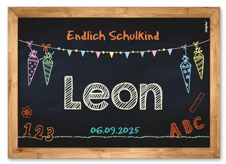 Striefchen® Banner zur Einschulung - Tafel - mit Namen des Kindes, Datum und Wunschtext 50 x 70 cm Kunststoffplane