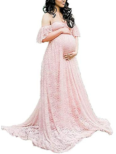 BUOYDM Damklänning för gravid fotografering, rekvisita, moderskap, fotografering, eleganta klänningar för fest, Rosa, S