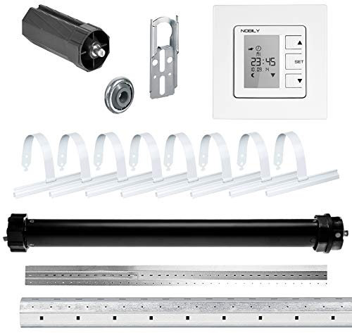 NOBILY Rolladen-Komplett-Set elektronischer Maxi-Rolladenmotor PE5 20/15-60 elektr. Endabschaltung (Zugkraft 50kg) für 60mm Achtkantwelle + Zeitschaltuhr ZS1, bis zu einer Gesamtlänge von 2,75 Meter