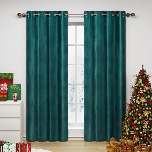 WOLTU Vorhang Blickdicht mit Ösen, 2 Stücke Thermovorhang Kälteschutz, 300 g/m² Schwere Gardine lichtundurchlässig, für Schlafzimmer Wohnzimmer, 140x225 cm Dunkelgrün
