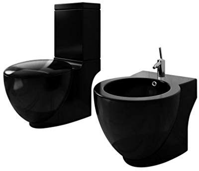 Tidyard Set Bidet e WC da Pavimento in Ceramica Nera,Sanitari da Pavimento in Ceramica Nera,Set Bidet e e Toilette da Terra in Ceramica Nera,Set WC e Bidet da Terra Pavimento Nero