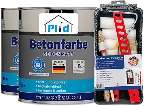Plid® Betonfarbe Innen & Außen Frostsicher Silbergrau 1,5L - Flüssigkunststoff Bodenbeschichtung - Betonfarbe Kellerboden - Bodenfarbe für Keller, Zement, Mauerwerk & Holz - Made in Germany Set Set