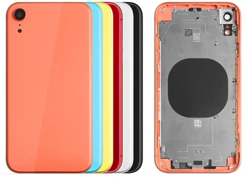 SRJTEK Boîtier de batterie pour iPhone XR - Coque arrière de rechange XR A2105 - Châssis moyen avec cadre compatible avec A1984, A2107, A2108, A2106 (bleu avec objectif)