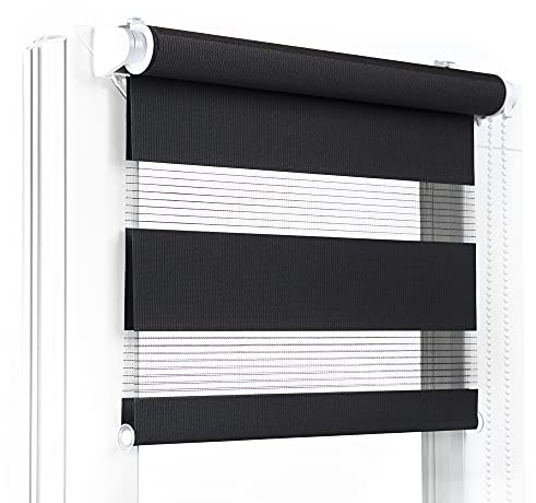 Fenster DEKOR - Rollos für Fenster Schwarz - Klemmfix Rollo ohne Bohren B130 x H150 cm - Doppelrollo mit Einer Breiten Auswahl an Größen und Farben - Blickdichte Rollos, einfach zu montieren