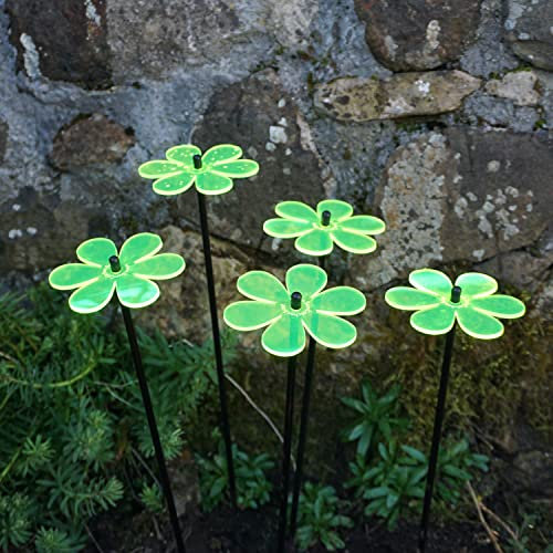 SunCatcher Gartendekoration, leuchtendes Gänseblümchen, Set mit 5 dekorativen Gartensteckern, 50 cm hoch, Outdoor-Hof-Zubehör, Geschenk für Gärtner, Farbe: fluoreszierendes Grün