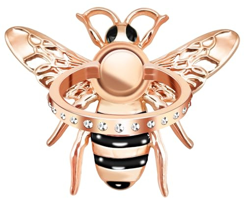 TACOMEGE Gold Bee Cell Phone Ring Holder Gift for Girls Women, Crystal Finger Ring Kickstand Compatible with Smartphone, Tablet, E-Reader (Rose Gold)