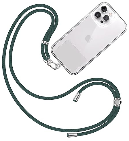TBOC Band mobiltelefonkedja, nyckelband, kedja, mobiltelefonsnöre, [mörkgrön] att hänga upp nacken, universellt för mobiltelefon med vadderad, mobiltelefonband, patch, karbinhake, fodral,