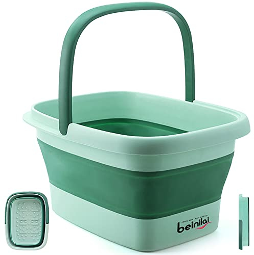 Bassine de Bain de Pieds Pliable pour tremper Les Pieds, Spa pour pédicure, Seau en Plastique avec poignées et Point d'accupoint de Massage, Baignoire Pliable Multifonction, Vert