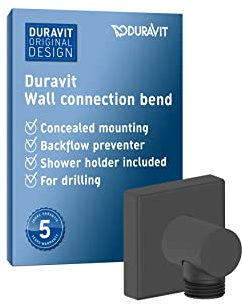 Duravit Universal Wandanschlussbogen, Brauseanschlussbogen mit eckiger Wandabdeckung, Schlauchanschluss, Schwarz Matt