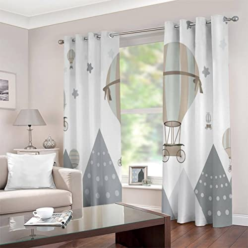 JIARAO Vorhänge mit Ösen 2er Set Blickdichte Vorhänge Bunter Heißluftballon Verdunkelung Vorhang Wohnzimmer Modern Gardinen Graue Berge Scheibengardinen mit Schlaufen 2 x B91.5 x H214 cm