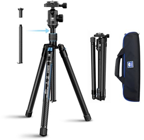 SIRUI Stativ Kamera Carbon Reisestativ Kohlefaser mit E-10 360°Kugelkopf, 151.9 cm Kompakt und Leicht, wendbare Mittelsäule, maximale Belastung 7,7 kg Traveler X-II