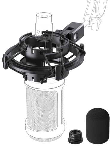 Audio Technica AT2020 Microphone Shock Mount with Pop Filter, Anti-Vibration Suspension Shock Mount Holder Clip Compatible with AT2020 Line Kit