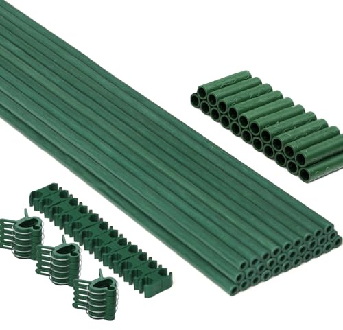 MAXPACE 93pcs Garden Stakes Kit: Includes 30 Sets of Fiberglass Plant Sticks Supports & Accessories for DIY 4ft, 5ft, 6ft, 7ft Stakes for Tomato, Vegetables, Indoor & Outdoor Gardening Supplies