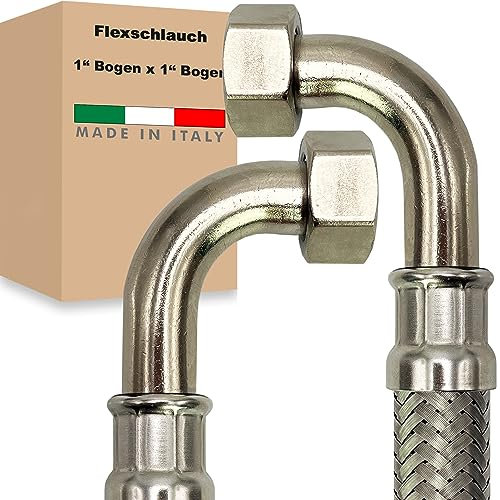 Flexschlauch ÜM-BOGEN x ÜM-BOGEN Edelstahl Panzerschlauch Anschlußschlauch Sanitär Armaturenschlauch Hauswasserwerk Made in Italy (1 x 1 - 700 mm)