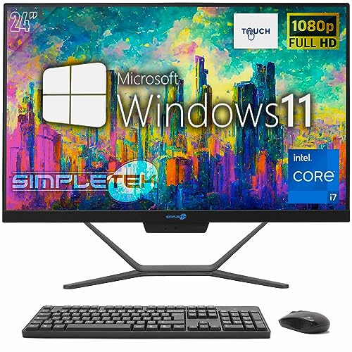SIMPLETEK - All-in-One Touch Core i7 Windows 11 PC | 8GB RAM SSD 240GB | Integrierte Webcam 2K AiO Computer mit Touchscreen Bildschirm