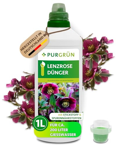 Purgrün® Lenzrose-Dünger 1 L – Schnell wirksamer Profi-Dünger – Verbessert die Blütenbildung mit extra Phosphor – NPK 6+6+8 – Mit Spurennährstoffen für strahlende Blüten & gesundes Wachstum