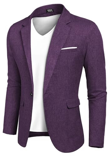COOFANDY Décontracté Moderne/Adaptable pour Homme (Lot de 1) | Veste de costume à un bouton, blazer en lin, blazer à carreaux, épaulettes