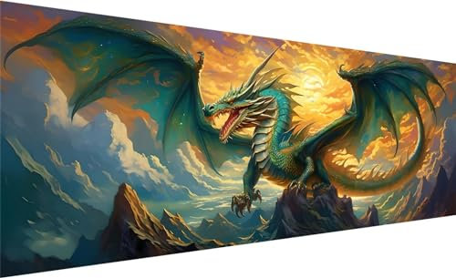 Diamond Painting Set 300x100 cm, DIY Drachen Diamond Painting Eckige Steine Strass Cross Stickerei Kunst Kits, Diamond Painting Zubehör Set Basteln Erwachsene, Geschenk Diamond Painting Furcht G-1