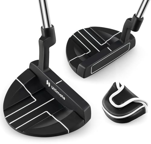 GYMAX Golf Putter 89 cm, Golfschläger mit Gummi-Griff & Kopfbedeckung, Mallet-Putter mit geriffelte Schlagfläche & Zinklegierungskopf, für Männer & Frauen
