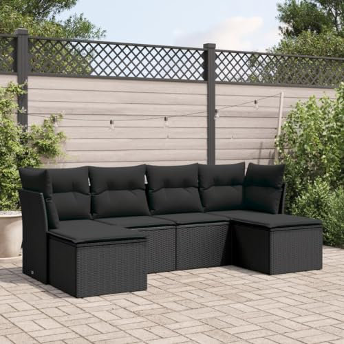 ULUYYUC 6-TLG. Garten-Sofagarnitur, Eckbank Küchensofa Gästebett Polsterbank Geeignet für Außenbereich Hinterhof Balkon Garten mit Kissen Schwarz Poly Rattan
