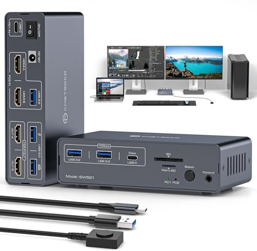 USB C HDMI Docking Station Dual Monitor for Laptop and Computer(13-in-1) Type C Dock with 4K@60Hz 2 HDMI 2.0, 10Gbps USBC + USBA 3.2 Date, 5Gbps USB 3.0 Date and SD/microSD Card Slots