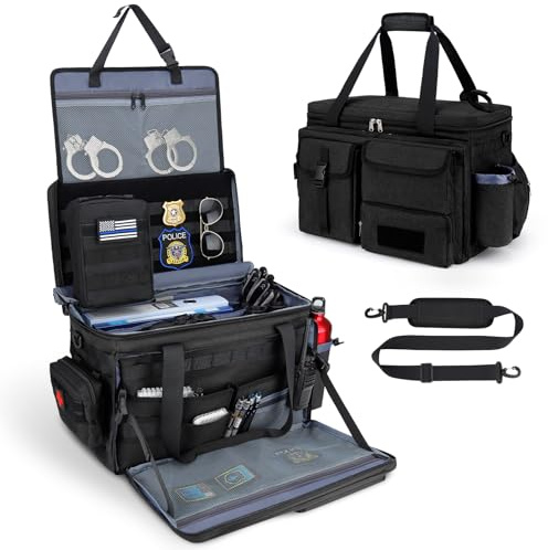 Patrol Bag Law Enforcement Police Gear Bag, Car Front Seat Organizer Tactical Officer Duty Bags, Police Car Accessories for Passenger Seat, Multiple Compartment Molle Webbing Removable Shoulder Strap
