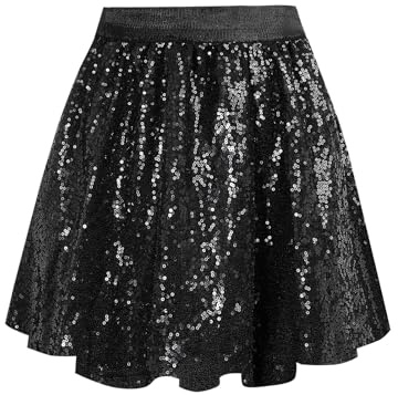 MYSSUCI Jupe Paillette Femme Taille élastique Jupe Sequin avec Doublure pour Fêtes Carnavals Halloween (Noir,S)